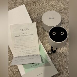 New Authentic Tous Silver Crystal Stud Earrings 10mm with Box and Certificate